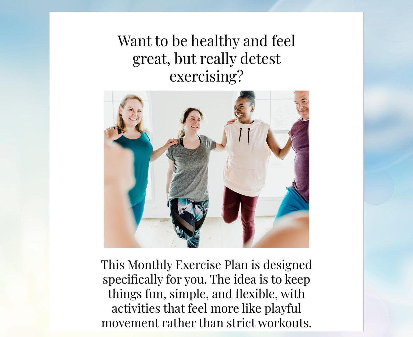 Monthly Exercise Plan for People Who Hate Exercise with Bonus Affirmation Cards