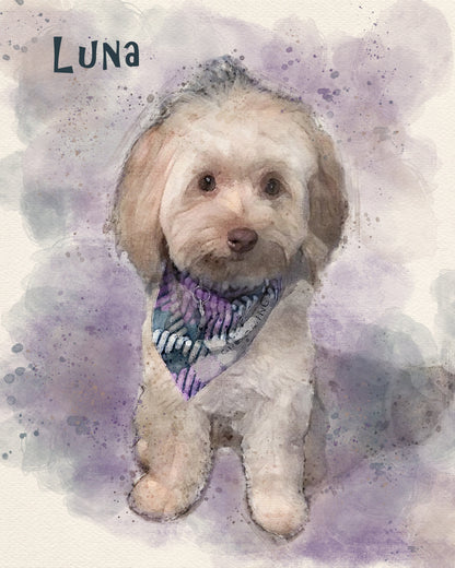 Personalized Digital Watercolor Pet Portrait