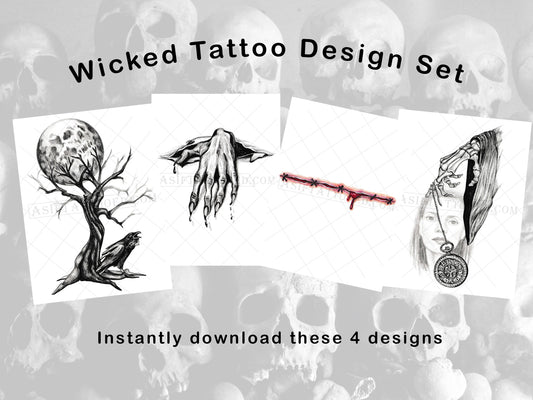 Set of 4 Gothic Tattoo Designs