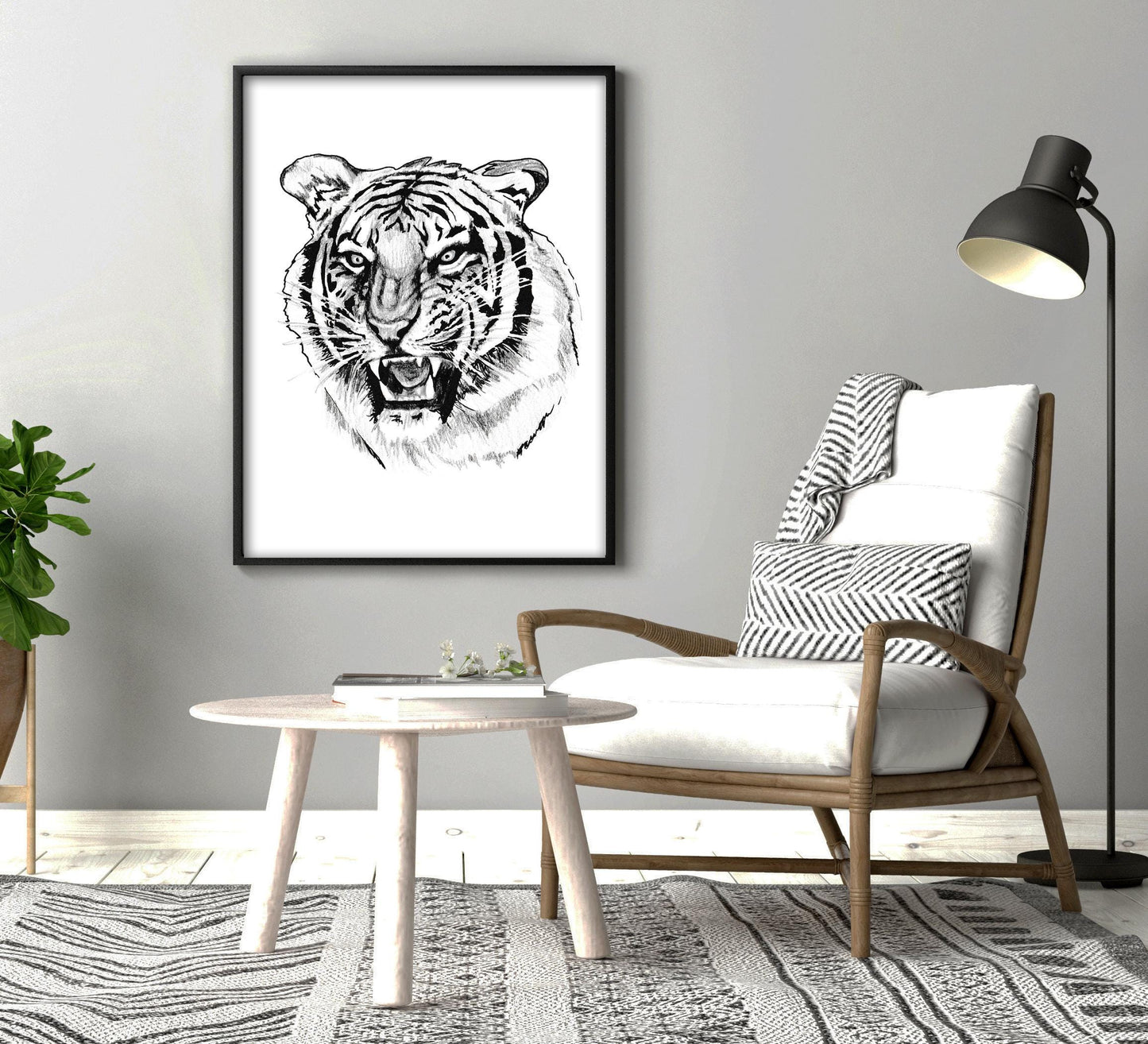 Black And White Tiger Tattoo Flash Print