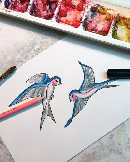 Classic Swallow Tattoo Flash Print