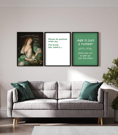 Sage Green Age Humor Wall Art Set