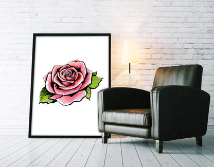 Pink Rose Tattoo Flash Print