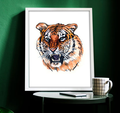 Orange Tiger Tattoo Style Print