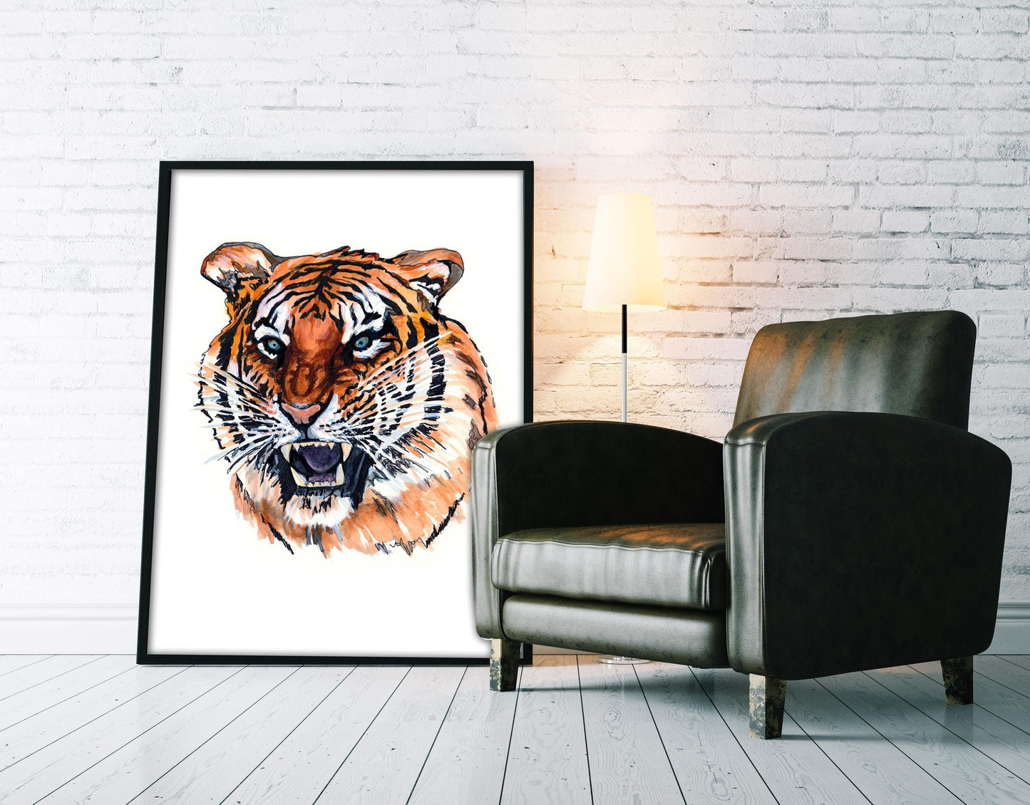 Orange Tiger Tattoo Style Print