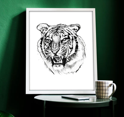 Black And White Tiger Tattoo Flash Print