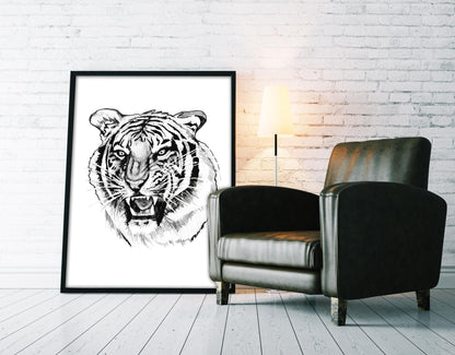 Black And White Tiger Tattoo Flash Print