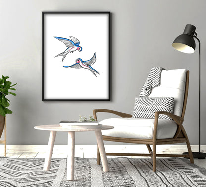 Classic Swallow Tattoo Flash Print