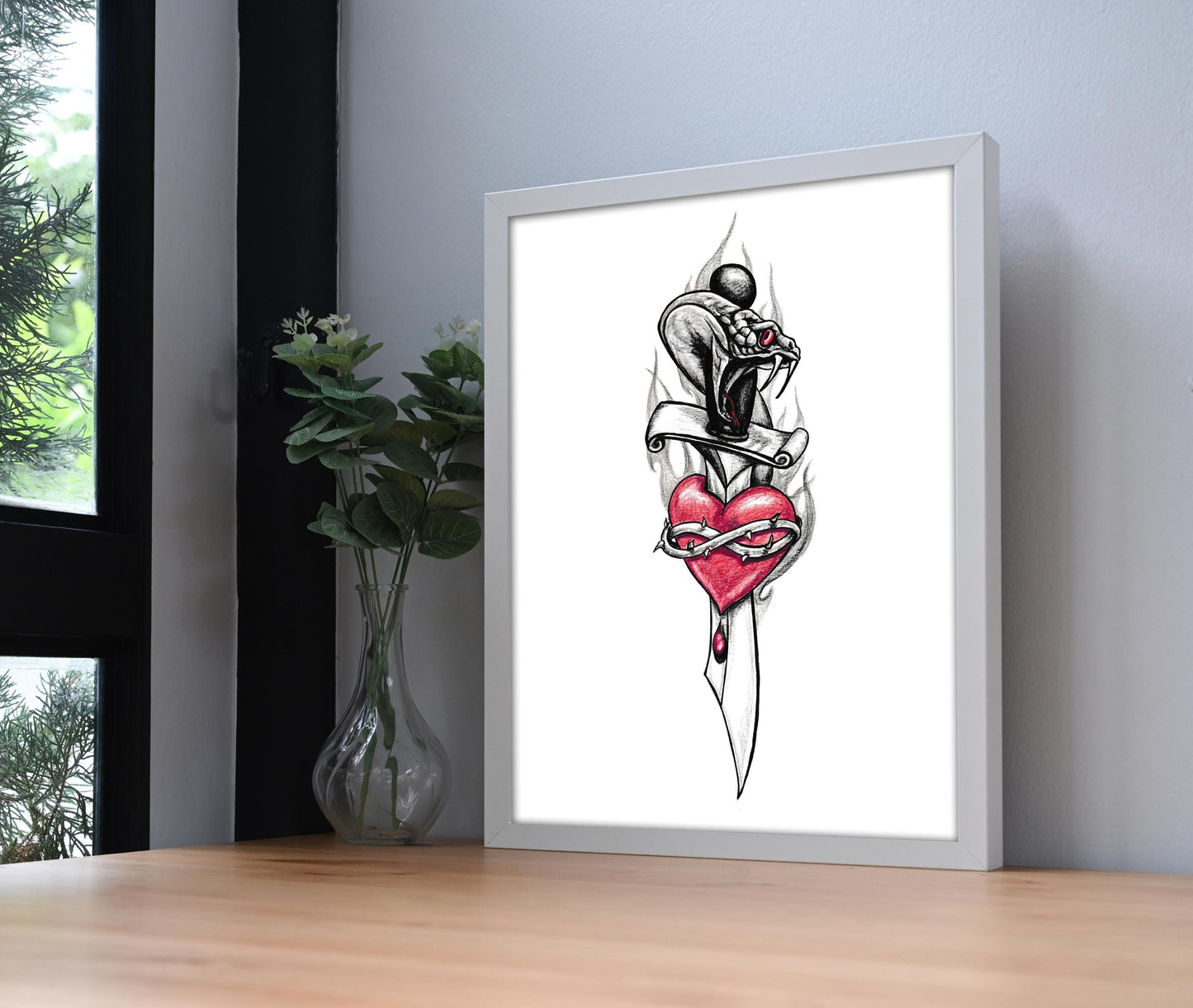 Traditional Thorn Heart Tattoo Flash Print