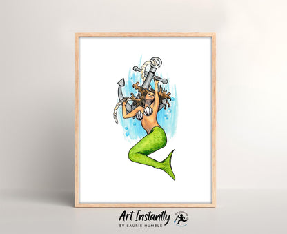 Mermaid and Anchor Tattoo Flash Print