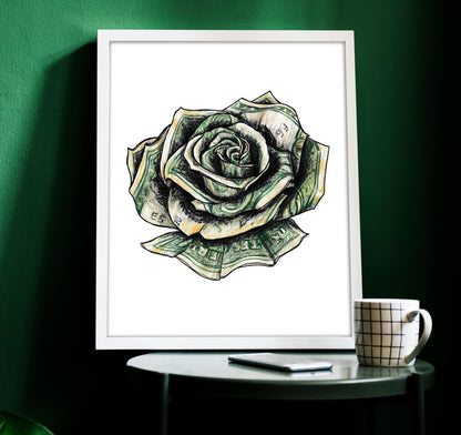 Money Rose Tattoo Flash Print