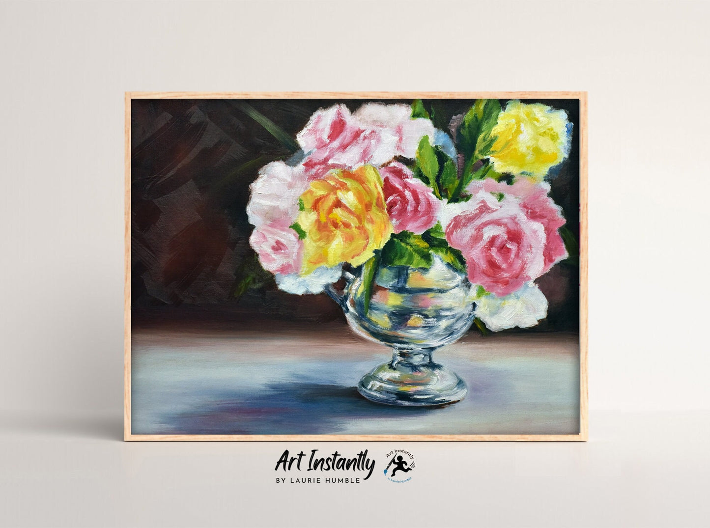 Roses In Silver Vase Print