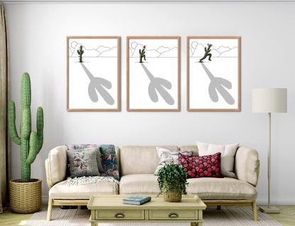 Minimalist Christmas Cactus Triptych