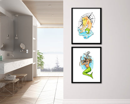 Mermaid Bathroom Decor Set of 2 Prints