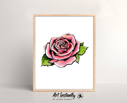 Pink Rose Tattoo Flash Print