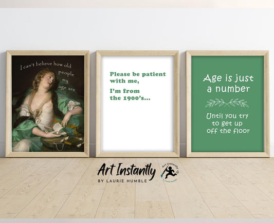 Sage Green Age Humor Wall Art Set