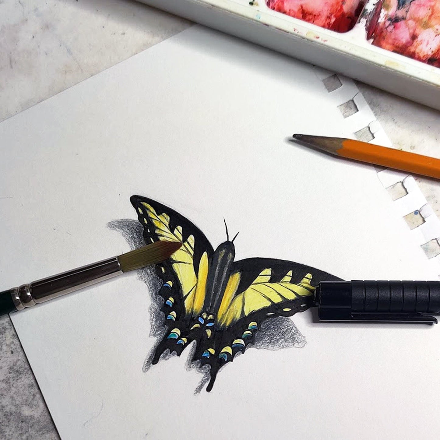 Yellow 3D Butterfly Tattoo Design