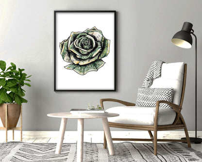 Money Rose Tattoo Flash Print