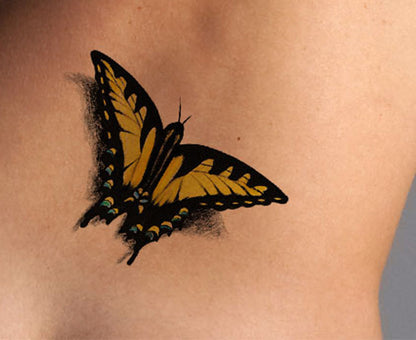 Yellow 3D Butterfly Tattoo Design