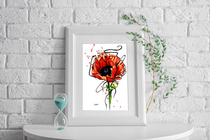 Contemporary Red Poppy Print