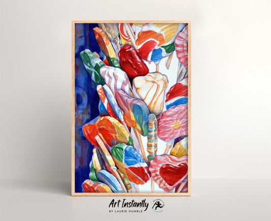 Retro Lollipop Watercolor Print