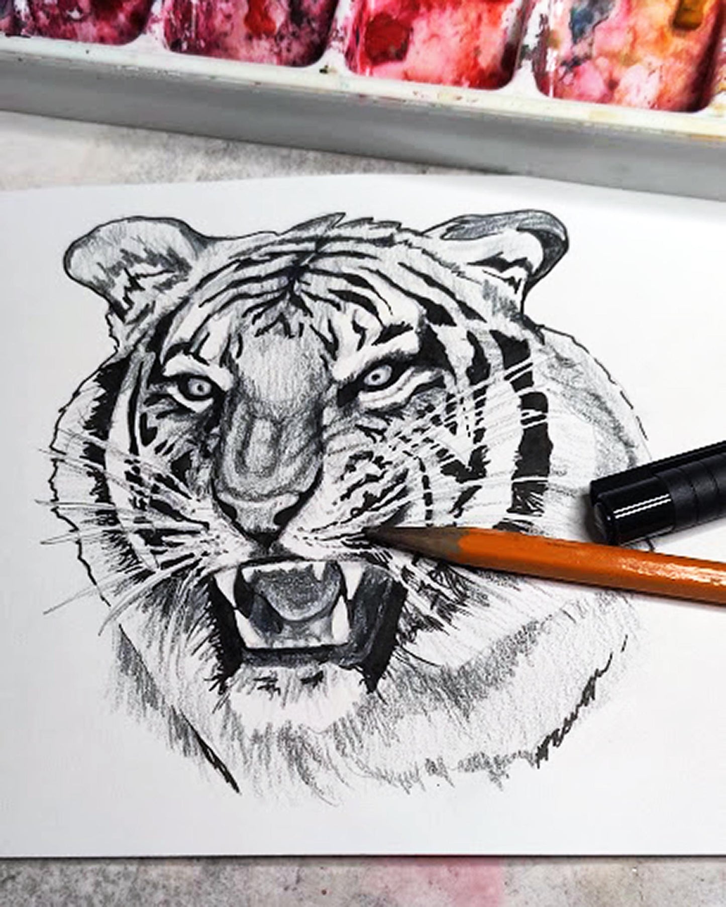 Black And White Tiger Tattoo Flash Print