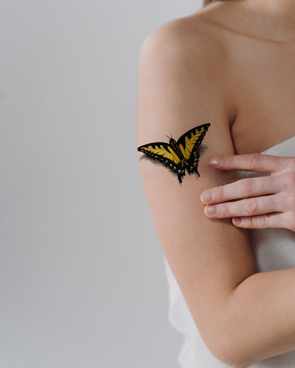 Yellow 3D Butterfly Tattoo Design