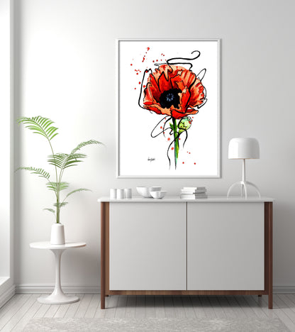 Contemporary Red Poppy Print