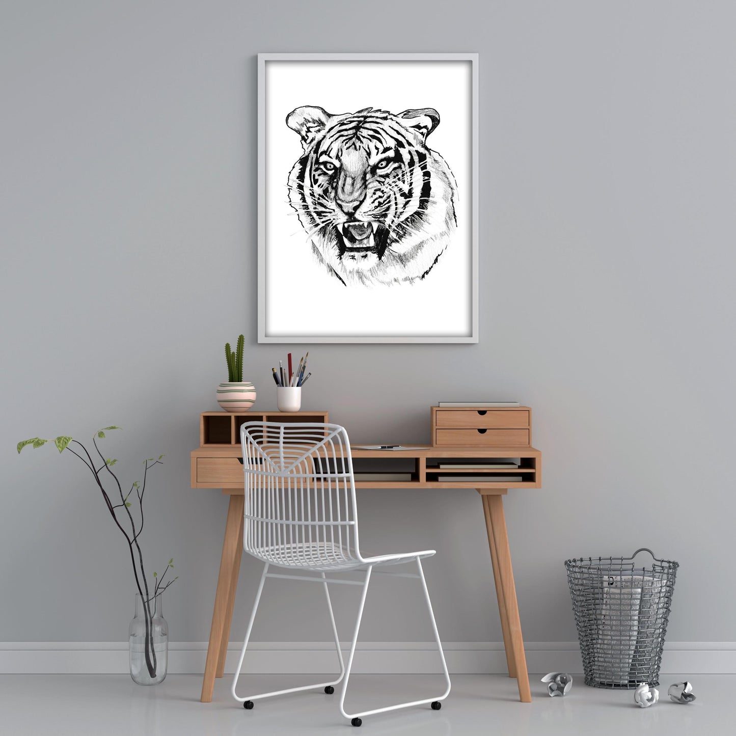 Black And White Tiger Tattoo Flash Print