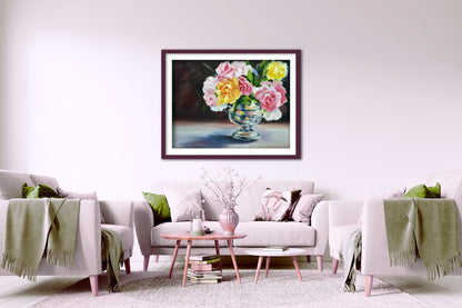 Roses In Silver Vase Print