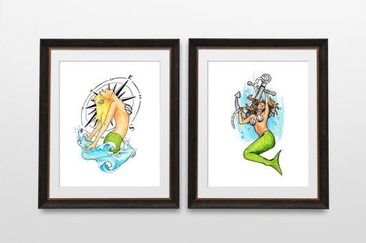 Mermaid Bathroom Decor Set of 2 Prints