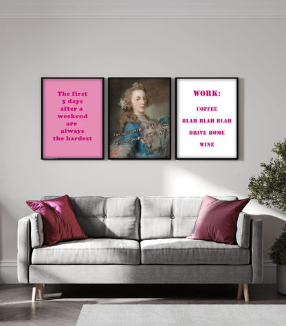 Pink Office Decor Set of 3 Prints