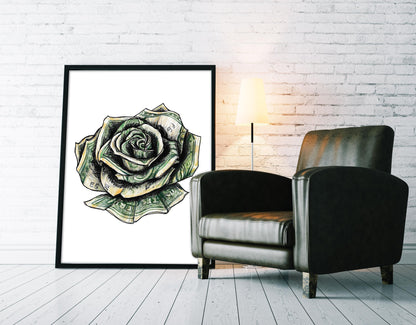 Money Rose Tattoo Flash Print