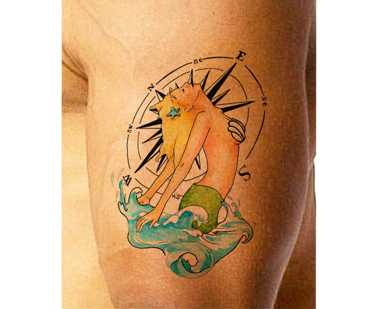 Compass Rose Mermaid Tattoo Design