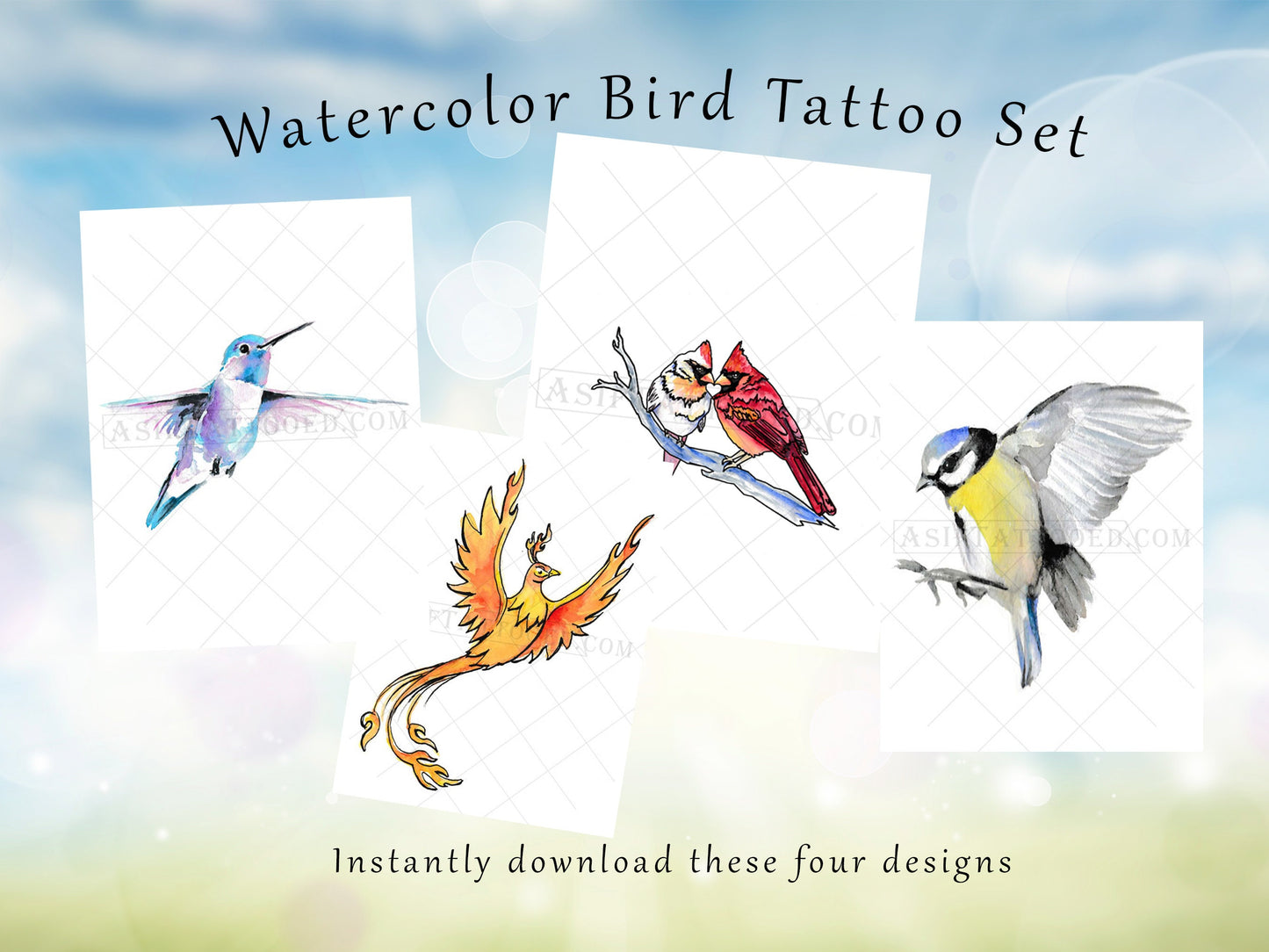 Set of 4 Bird Tattoo Designs