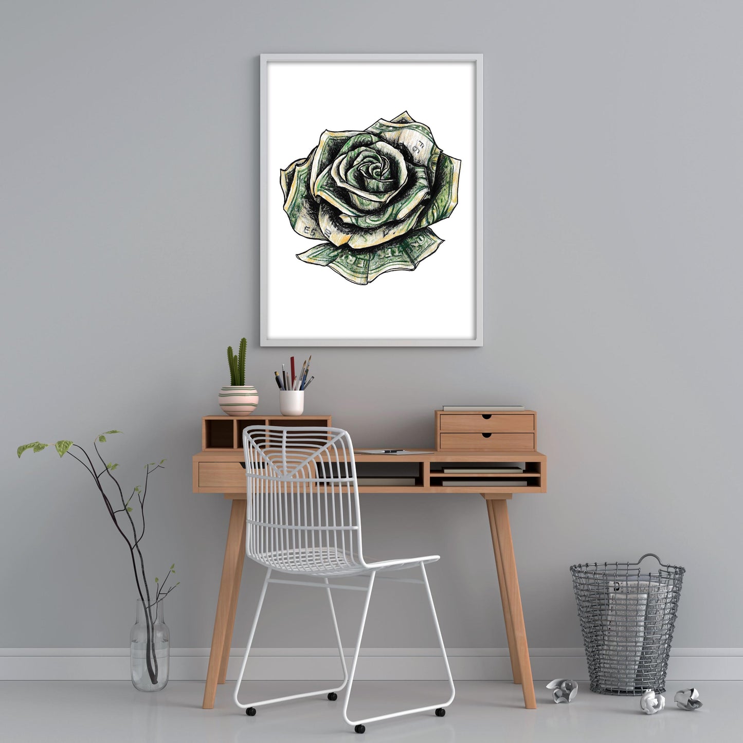 Money Rose Tattoo Flash Print