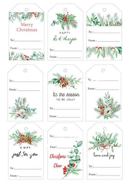 Printable Holiday Greenery Gift Tags Set of 9