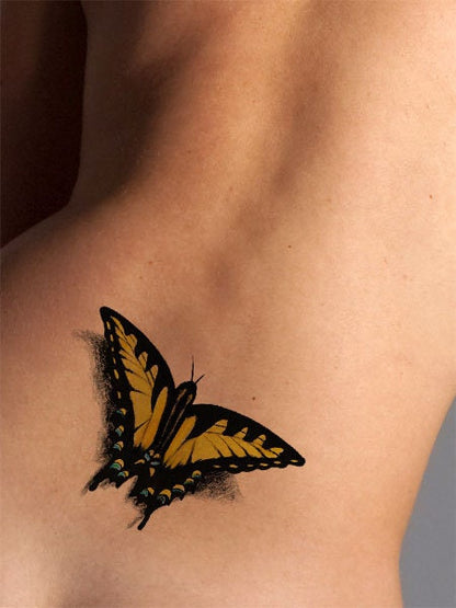 Yellow 3D Butterfly Tattoo Design