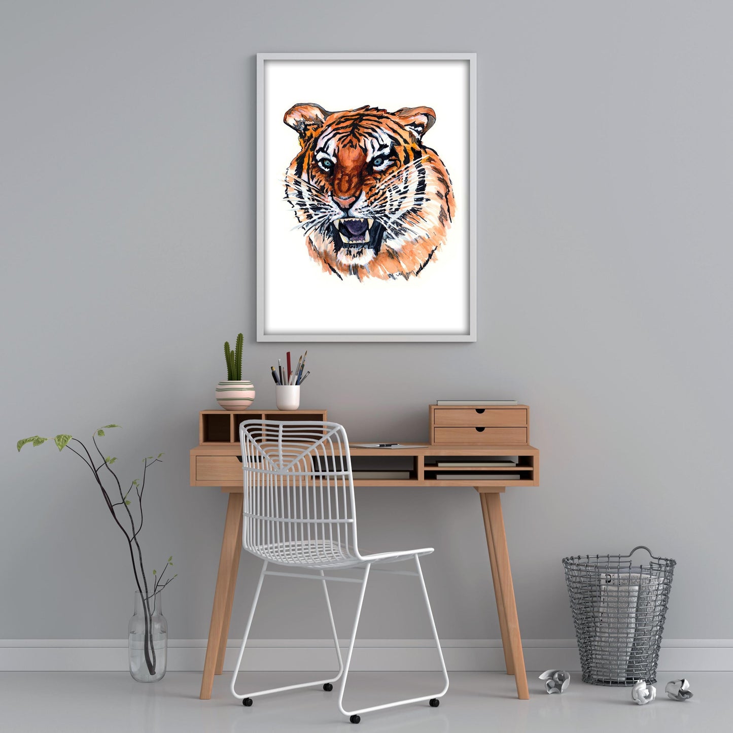 Orange Tiger Tattoo Style Print