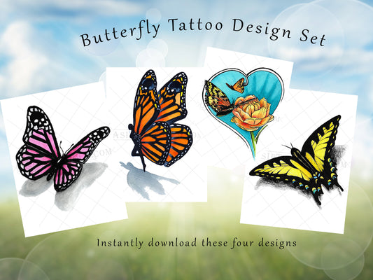 Set of 4 Butterfly Tattoo Designs