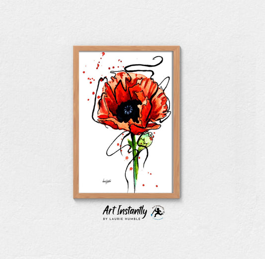 Contemporary Red Poppy Print