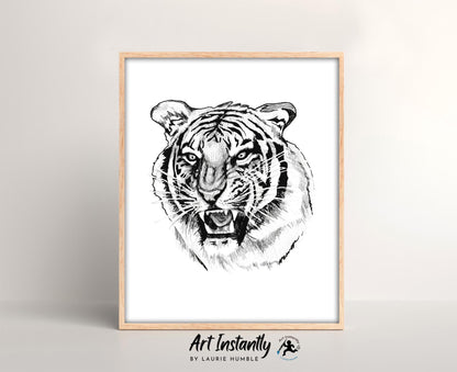 Black And White Tiger Tattoo Flash Print