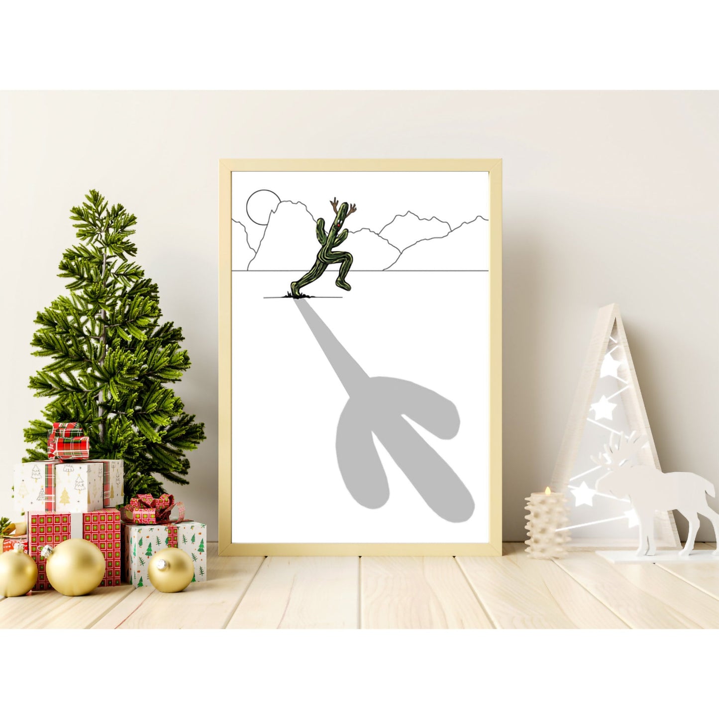 Minimalist Christmas Cactus Triptych