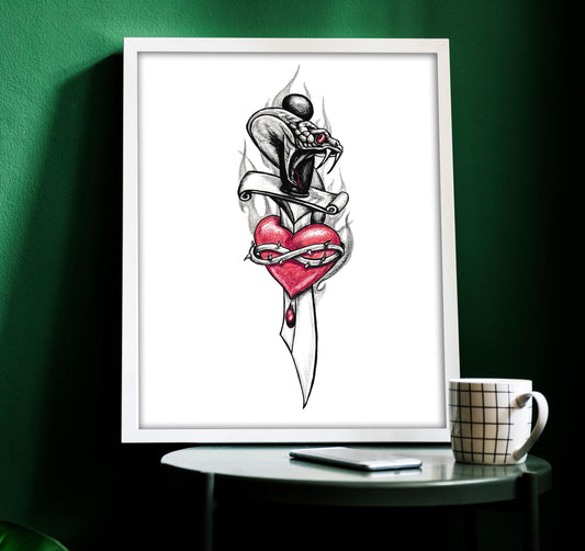 Traditional Thorn Heart Tattoo Flash Print