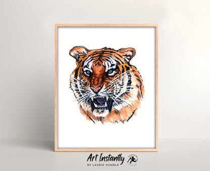 Orange Tiger Tattoo Style Print