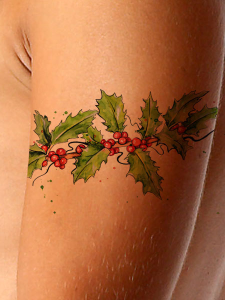 Christmas Holly Tattoo Design