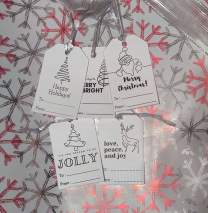 Minimalist Christmas Black & White Line Art Gift Tags