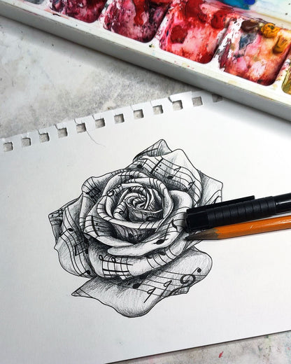 Sheet Music Rose Tattoo Design