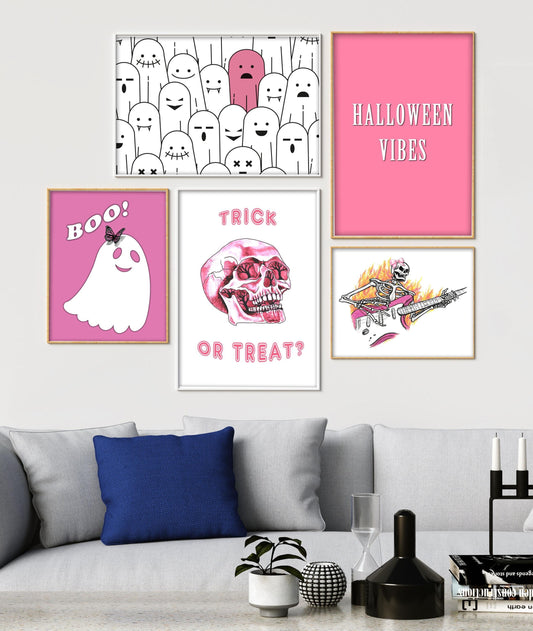 Pink Halloween Wall Art Set of 5