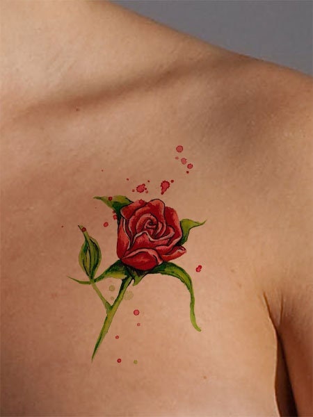 Watercolor Red Rose Tattoo Design